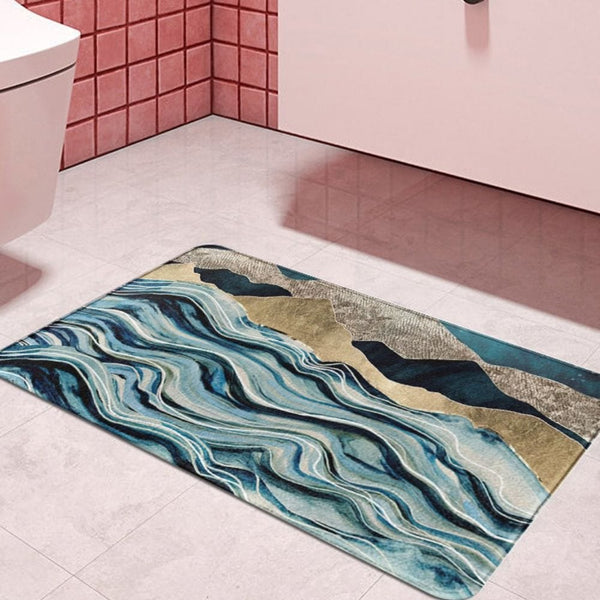 Tapis de Salle de Bain Marbre Bleu