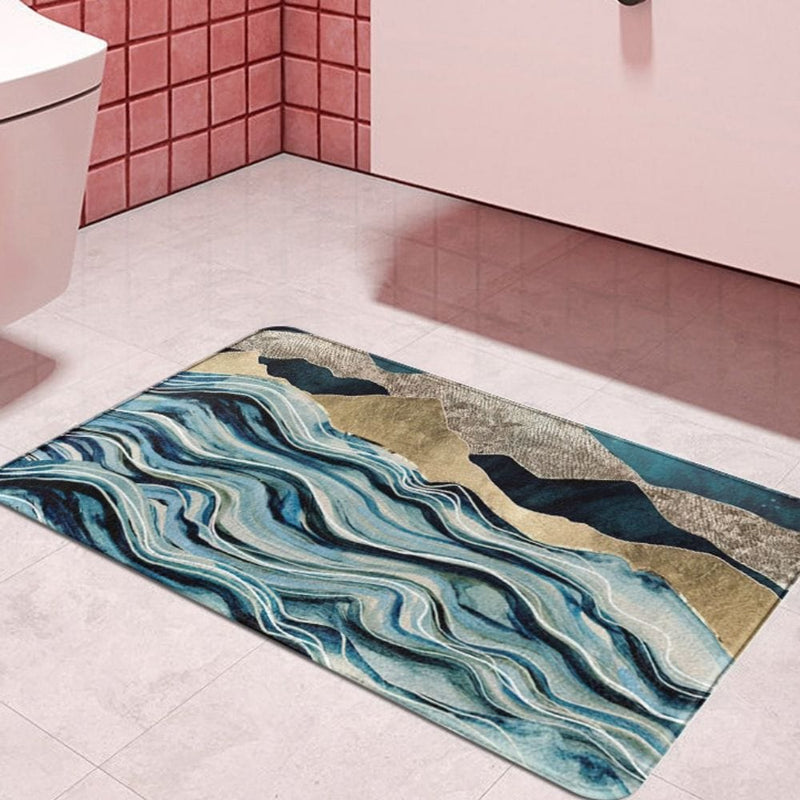 Tapis de Salle de Bain Marbre Bleu
